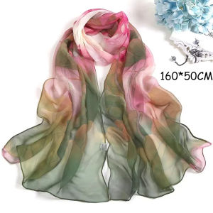 【READY STOCK】Hibiscus Chiffon Scarf/Gradient Floral Hijab Shawl/Thin Sun Protection Shawl/Mom Style Versatile Dancing/围巾