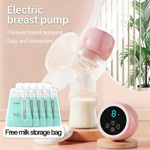 （free milk bag)  Handfree Electric Breast Pump Anti-Backflow Rechargeable Breastfeeding Pump and Silicone Feeding bottle