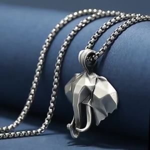 Best-selling pure tin necklace in Europe and America 3D Elephant Vintage Mens Animal Pendant Bestseller Titanium Steel Sweater Chain