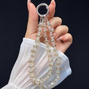 CHUN053634 Chuỗi đôi Dây đeo điện thoại Được đính hạt bằng tay Chống thất lạc Dây đeo cổ tay Đa năng Pha lê sáng bóng Móc khóa trang trí Điện thoại di động
