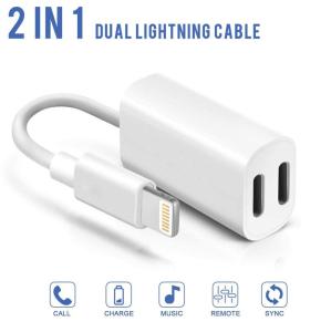 2 in 1 Compatible for lPhone Dual Cable Headphone Aux Audio Charge Splitters Data Sync Adapter Cable