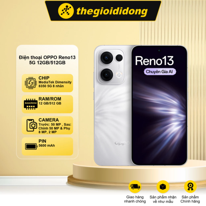 Điện thoại OPPO Reno13 5G 512GB Chính Hãng - Trắng, Xanh Dương