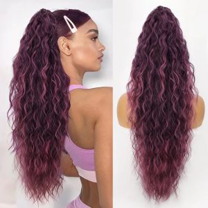 LITUILI Ombre Tóc giả đuôi ngựa kẹp Nối tóc đuôi ngựa Uốn ngô Tóc đuôi ngựa Xoăn Dài lượn sóng Phụ kiện tóc Giả Tóc đuôi ngựa Dành cho Nữ