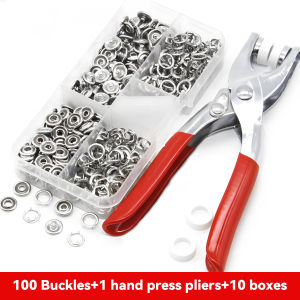 100pcs Snap Button Pliers Fasteners Kit for Clothing Thickened Snap Fasteners Kit Five Claw Buckle Set with Hand Pressure Pliers Tool DIY Sewing Buttons Set Jahit Alat Butang Baju