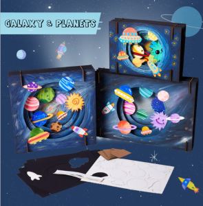 DIY Seni 3D Berlapis Kreatif / Aktiviti Kraf & Mewarna Kanak-Kanak creative 3D layer Art Theme Space Dino Animal