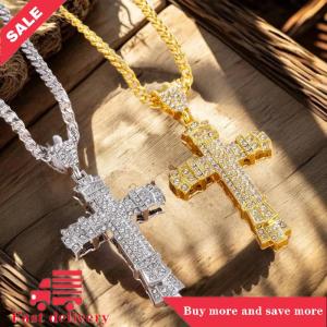 [COD] Unique Hip Hop Inlaid Rhinestone Exaggerated Retro Cross Pendant Men Necklace Jewelry Accessries