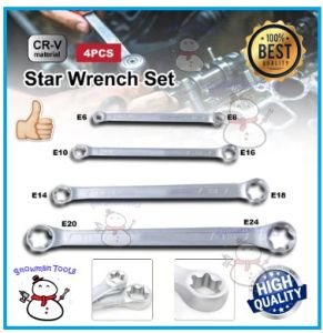 4pcs set E6 E24 Torx Star Wrenches Double End Ring Box Spanner Plum Socket Nut Wrench E8 E10 E12 E14 E18 E20 Spanar tool ratchet Ratcheting Wrench Universal Plum Socket Wrench Set Auto Repair Tools