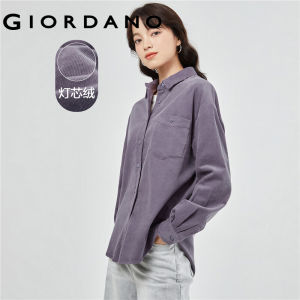 GIORDANO Women Shirts 100% Cotton Corduroy Shirts Single Pocket Long Sleeve loose Fashion Casual Shirts 05343861