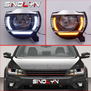 LED DRL Upgrade Kit For VW Jetta 12-17 Halogen Headlamps Hella 3R G5 Bi Xenon Projector Lens Signal Switchback D2S D2H Retrofit
