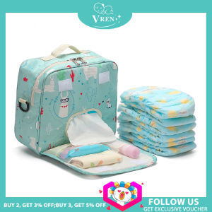 VREN กระเป๋าผ้าอ้อมเด็กกระเป๋าใส่ผ้าอ้อมรถเข็นกระเป๋าเป้สะพายหลังเด็กผ้ากันน้ำสำหรับคุณแม่