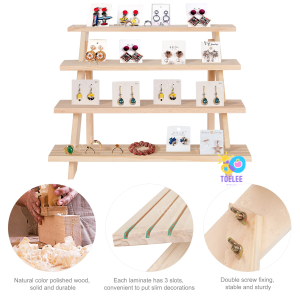 3-layer ladder display storage rack Wooden Display Stand Display Riser Organizer indoor and outdoor solid Ladder Plant Stand Earring & Ring Display Stands for Selling