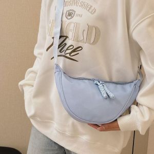 YUCHEN Solid Color Hobo Crossbody Bag Handbag Nylon Canvas Dumpling Bag Casual Large Capacity Half-moon Bag Girls
