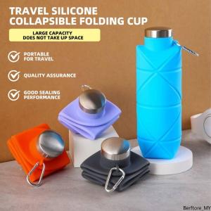 Premium 700ml Collapsible Silicone Water Bottle - Diamond-Shaped Foldable Travel Cup with Leakproof Lid - Portable Outdoor Sports Water Bottle for Camping Hiking Gym Running - Eco-Friendly Anti-Fall Design (Multiple Colors Available) Food Grade Silicone