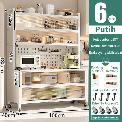 Kaman Kabinet dapur Rak penyimpanan dapur Lemari dapur roda tahan debu 5 6 baris berbagai