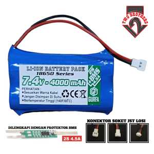 Baterai 2x 18650-2S 4000mAh 7.4V  BMS 4.5A Konektor JST LOSI