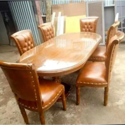 Meja Makan Jati Salina 6 Kursi + Meja Kaca
