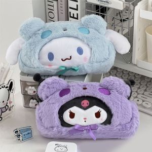 HUANG Sức chứa lớn Túi để bàn Hộp đựng bút chì Túi đựng mỹ phẩm Túi văn phòng phẩm Dễ thương Vải nhung lông Túi bút chì Văn phòng phẩm