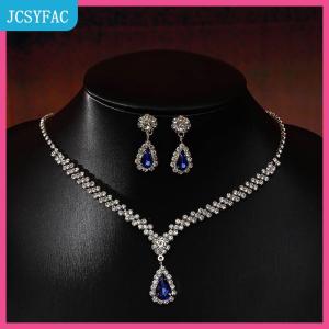 JCSYFAC 1 Bộ Vòng cổ cô dâu bông tai nước hình giọt nước Rhinestone đồ trang sức phong cách Đồ trang sức lấp lánh thiết lập cho đám cưới bên món quà