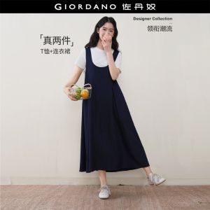 GIORDANO Women Dress Pure Cotton Round Neck Dress Casual Stylish Trendy Elegant Comfortable Fashion Classic 18466716