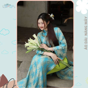 Áo dài cách tân gấm họa tiết Thọ Dơi dáng suông tay lỡ cách điệu mặc lễ tết Áo Dài Tết-Áo Dài Nàng Mây