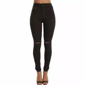 CELANA JEANS WANITA C5 HWS PREMIUM HITAM SOBEK LUTUT Stretch Murah Kekinian HIGHWAIST JEANS BASIC