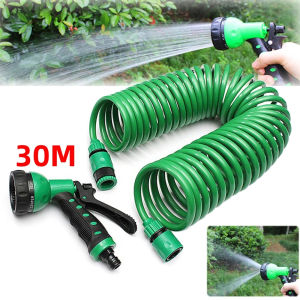 30m EVA Garden Water Hose Retractable Spring Tube Botanical Garden Lawn Watering Irrigation Water Gun 7 Function with Nozzle