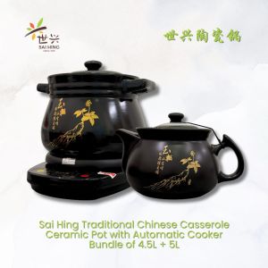 Sai Hing Traditional Chinese Casserole Ceramic Decoction 4.5L + 5L Pot with Automatic Cooker