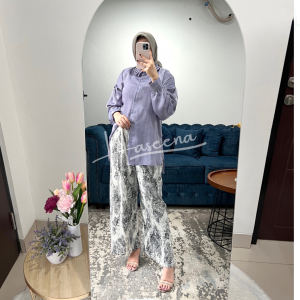 Haseena Celana Kulot Plisket Bella Motif Prada High Waist Dewasa All Size Jumbo