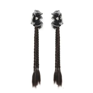 ZT9IYH 2Pcs Boxing Braided Black Bowknot Ponytail Double Ponytail Ballet Style Pony Tail Hairpiece Hair Accessories Long Twist Braid Wig for Women
