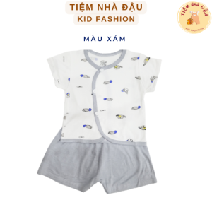 Bộ quần áo cộc sơ sinh hoạt tiết màu sắc bé trai bé gái chất liệu PEPTIT kháng khuẩn cho bé 5 màu quần