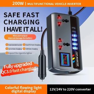 Universal Car Inverter 12V/24V to 220V Car Charging Adapter Fast Charging Inverter Universal Converter