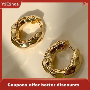 【Y2E2noa】 Vintage Cold Color Thick Metal Exaggeration Hoops Earrings Irregular Wave Concise Geometry Hoop Earrings For Women Girl