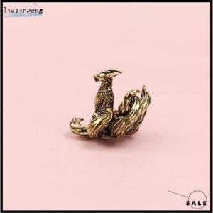 [liujinpeng] Miniature Antique Brass Lucky Nine Tailed Fox Figurines Feng Shui Ornament Copper Animal Mini Office Desktop Crafts Home Decor