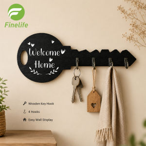 Finelife Wooden key hook large key shaped bracket multi-purpose hook wall mounted retro keychain for foyer