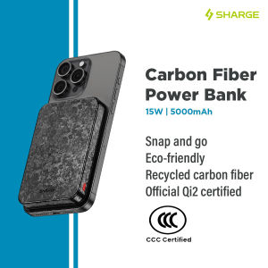 Sharge/Shargeek CarbonMag 5K/10K Qi2 Carbon Fiber Power Bank -15W Wireless ChargingPD 20W USB-C charging Ultra-Light Durable Design5000/10000mAh CapacityFast Charging for iPhoneAerospace-Grade Material