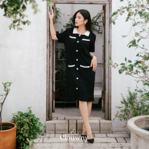 Clouwny Hope Button Dress Lengan Pendek Wanita Premium Knit Korean Look Fit to XXL
