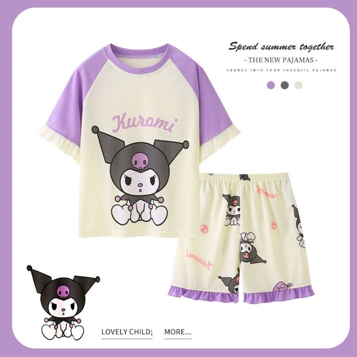 New Summer Kawaii Sanrioed Kuromi Pajama Set Cute Anime Children ...