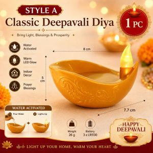 Deepavali LED Diya Lamp Water Activated Diwali Decoration Pooja Prayer Home Decor