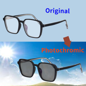 แว่นตากันแดดแบบโฟโต้โครมิคแว่นตากรองแสงสีฟ้าสำหรับคอมพิวเตอร์แว่นตาสำหรับผู้ชายผู้หญิงช่วยลดความเมื่อยล้าของดวงตากลางแจ้งป้องกันแสงสะท้อนกรองกันรังสียูวีแว่นตาทรงเหลี่ยมแบบคลาสสิก L3046