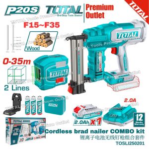 TOTAL Tools 2 in 1 Limited Edition COMBO Cordless brad nailer kit F15 ~ F35 & Self-leveling line laser - TOSLI250201