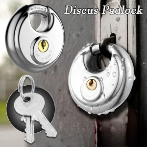 Round Stainless Steel Anti-Theft Padlock with Key Home Padlock Waterproof Disc Lock for Warehouse Door Bicycle