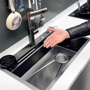 Kitchen Sink Integrated 304 Multifunctional Thickened Nano Texture Waterfall Large Single Bowl Handmade Dishwashing Sink