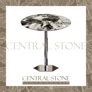 CENTRAL STONE Italian Natural Marble Quartz Coffee Side Table Dia50cm -Silver Fox