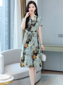 gaun wanita import/dress wanita korea D7940/gaun wanita korea/cod dress wanita v-neck/dress wanita lengan pendek