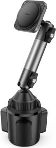 APPS2Car Heavy Duty Magnetic Cup Phone Holder Mount Aluminum Arm Dual Ring N55 Magnets Fits 3"-4" Cup Holders 20mm Ball Joint Compatible with MagSafe iPhone Samsung Smartphones