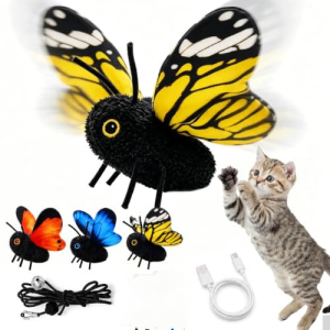 JBMBHC Automatic Cat Teaser Toy USB Rechargeable Simulation Butterfly With Suction Cup Hanging Rope 3 Speeds Pet Exercise Toy For Indoor Cats