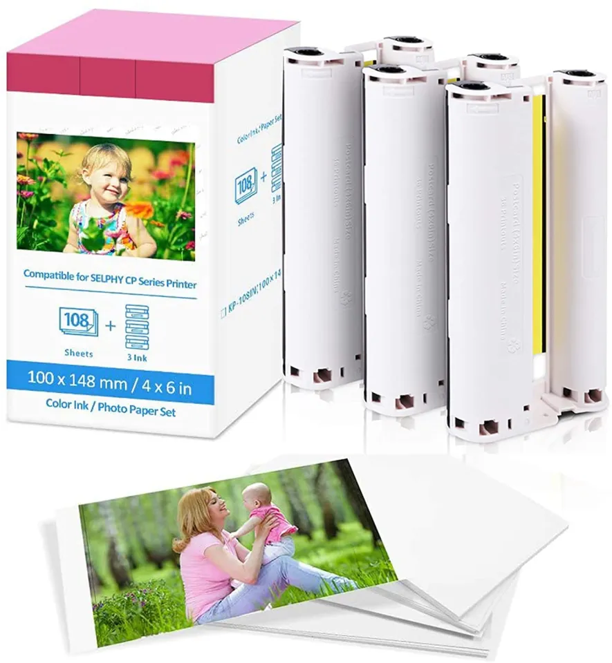 Compatible Canon Selphy CP1500 Ink & Paper Kit | 108 Sheets 4x6 Glossy Photo Paper + 3 Ink Cartridges