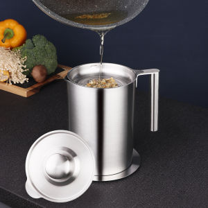 HKStorage 304 Stainless Steel Oil Filter Pot with Filter Mesh With Tray Kitchen Tools Household Oil Storage Oil Bottle Kitchen Storage