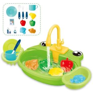 W21Childrens Play Kitchen Toys Water Pretend Play House Kids Can Drain Wash Basin Sink Kids Kitchen Set Toy for Boys Girls Gifts