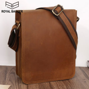 Royal Bagger Large Capacity Shoulder Sling Bags For Men Crazy Horse Leather Outdoor Causal Cowhide Crossbody Messenger Bag